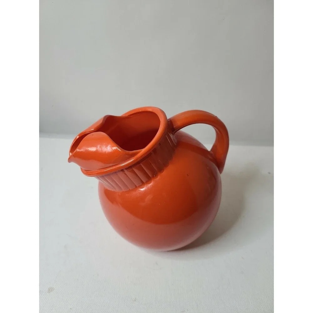 Vintage Anchor Hocking Tilted Ball Pitcher‎ Jug Orange Depression Glass 8 Oz MCM